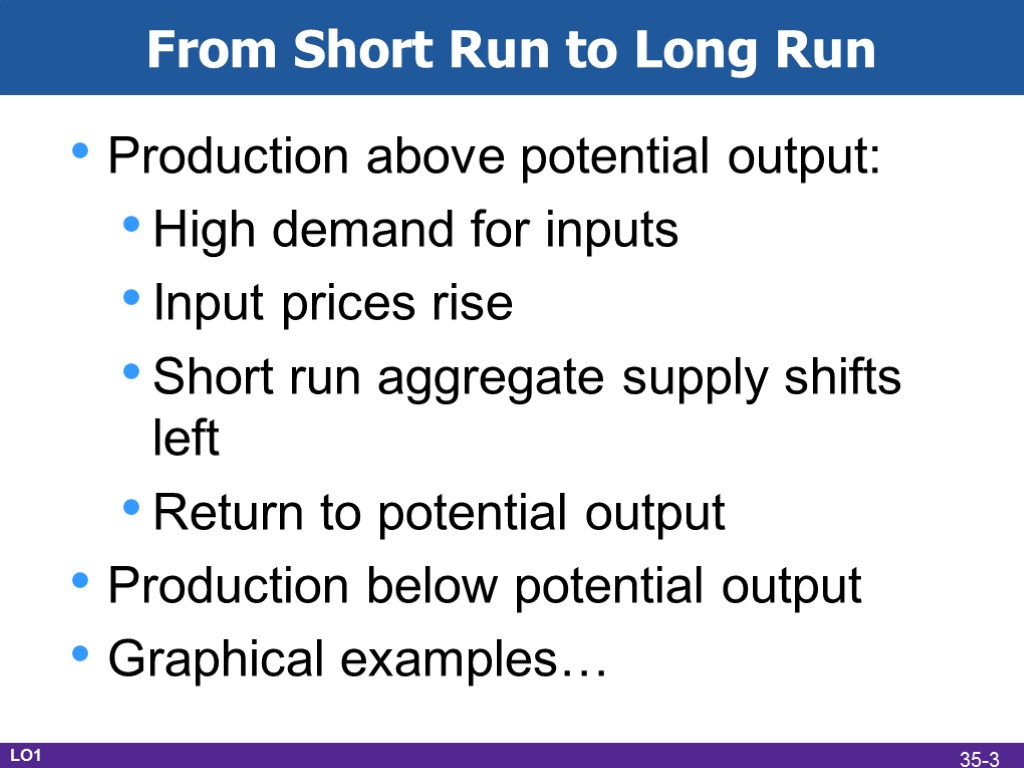 From Short Run to Long Run Production above potential output: High demand for inputs